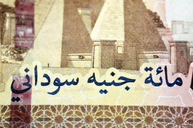 100 SDG 'nin ters tarafında 100 Sudan sterlini nakit para banknotu, Sudan' ın unutulmuş Nubian piramitleri yer alır Mero yakınında antik Kushite krallığı tarafından inşa edildi