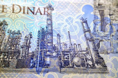 Libya merkez bankası tarafından hazırlanan 1 LYD bir Libya dinar nakit para banknotu faturasında Trablus 'ta Marcus Aurelius' un Kemeri, Libya para ve ekonomi kavramı yer alıyor.