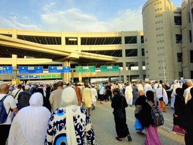 Mina, Suudi Arabistan, 17 Haziran 2024: Mina, Muna ya da Çadırların şehri, Jamarat bölgesi, hacca gitmek için Mina 'ya birkaç gece hacca gidenler vardır.