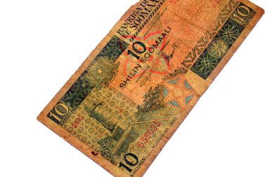 Mogadişu 'daki Abdulaziz Camii' nin Almnara Kulesi ve Somali Merkez Bankası tarafından hazırlanan 10 SOS 10 Somali Shilin Shillings nakit para banknotunun karşı tarafında yer alıyor.