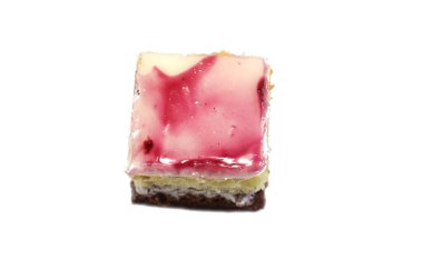 Küçük bir pastanın üzerindeki mavi böğürtlen sosu, Gateau ısırıkları çeşitli pasta aromalı ve dolgulu, minyatür kekler, ekler, mili feille ve sünger kekten yapılmış küçük lokma büyüklüğünde pastalardır.