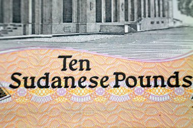 10 SDG 'nin ters tarafında 10 Sudan sterlini nakit para banknotu, Sudan Bankası' nın Hartum 'daki genel merkezi, Sudan' ın eski parası yer alıyor.