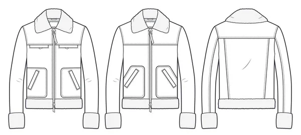 Winter Ted Biker Kurtka Faux Fur Ilustracji Technicznej Mody Płaszcz — Wektor stockowy