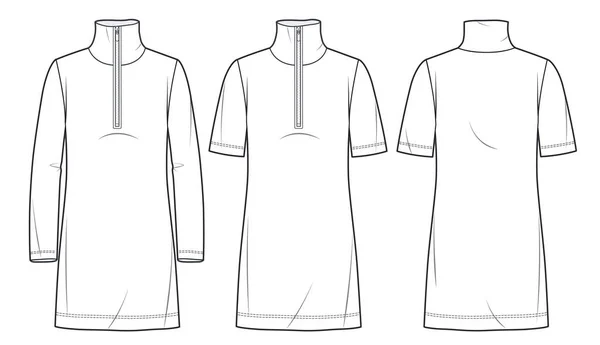 Kadın Gömleği Teknik Moda Llüstrasyonu Mini Shirt Elbise Düz Teknik — Stok Vektör