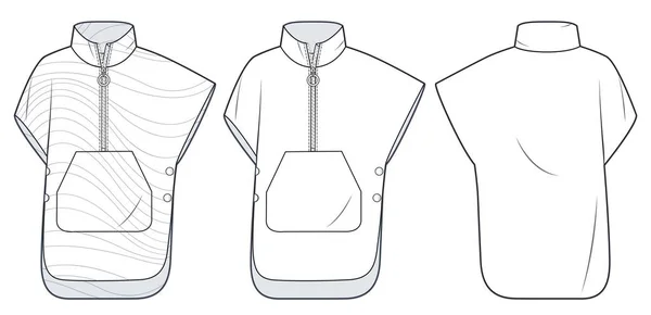 Oversize Vest Jacket Technical Fashion Illustration Wavy Design Vest Poncho — Stock Vector