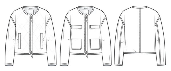 Giacca Imbottita Trapuntata Donna Moda Tecnica Illustrazione Crop Jacket Modello — Vettoriale Stock