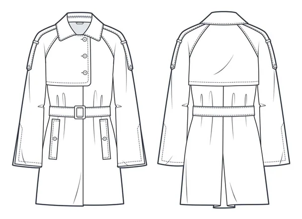 Тренч Пальто Технічної Моди Ілюстрація Belted Coat Fashion Плоский Технічний — стоковий вектор