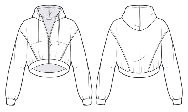 Cropped Hoodie Sweatshirt Technische Mode Illustration Batwing Sleeve Sweatshirt Mode — Stockvektor