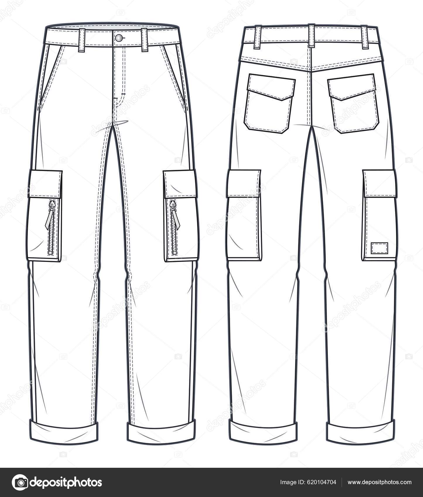 Nákladní Kalhoty Technické Módní Ilustrace Džíny Kalhoty Móda Ploché  Technické Stock Vector od © Lubava.gl@gmail.com 620104704