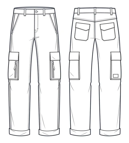 Pantaloni Cargo Moda Tecnica Illustrazione Jeans Pantaloni Moda Piatto Modello — Vettoriale Stock