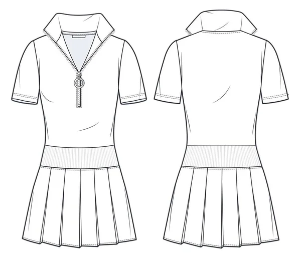 Mini Plissado Vestido Ilustração Moda Técnica Camisa Jersey Vestido Moda —  Vetores de Stock