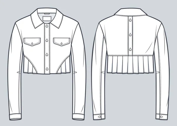 Femme Cropped Jacket Mode Technique Illustration Jeans Jacket Mode Plat — Image vectorielle