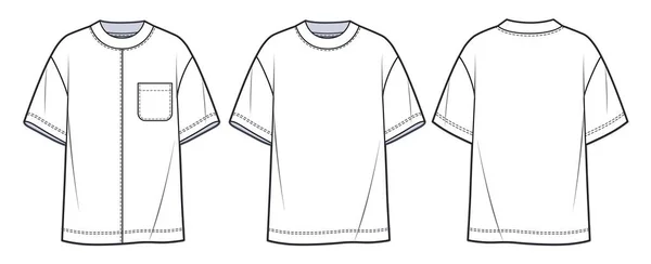 Overfit Shirt Technische Mode Illustration Shirt Mode Flache Technische Zeichnungsvorlage — Stockvektor