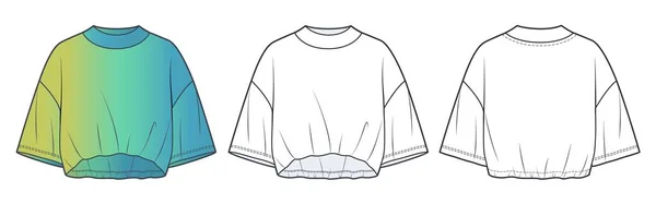 Unisex Cropped Tee Shirt Moda Techniczna Ilustracja Projektowanie Mody Oversize — Wektor stockowy