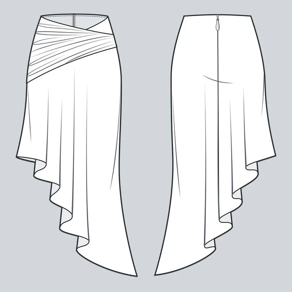 Asymetrická Přehozená Sukně Technické Módní Ilustrace Dámské Sukně Módní Ploché — Stockový vektor