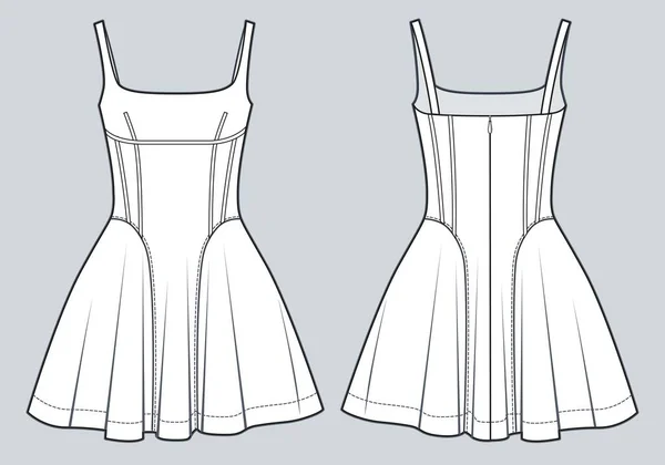 Жіноча Міні Сукня Технічної Моди Illustration Сукня Ремінцями Плечей Технічний — стоковий вектор