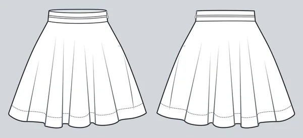 Women Mini Skirt Technical Fashion Illustration Cirkle Skirt Fashion Flat — Stock Vector