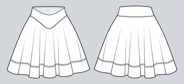 Flared Mini Spódnica Ilustracji Technicznej Mody Damska Spódnica Moda Płaski — Wektor stockowy