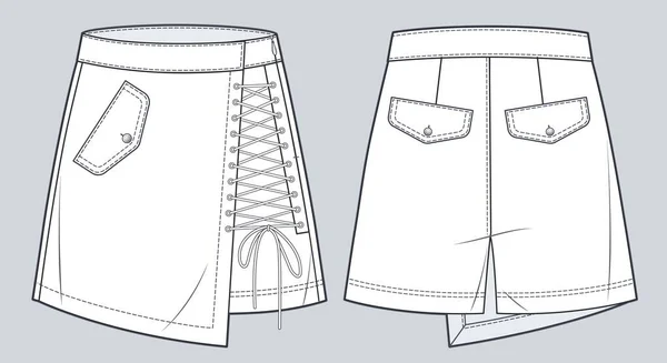 Short Pantalon Jupe Illustration Mode Technique Shorts Dentelle Jupe Mode — Image vectorielle