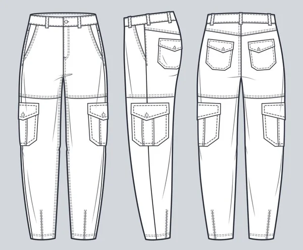 Kargo Pantolon Teknik Moda Llüstrasyonu Kot Pantolonlar Moda Düz Çizim — Stok Vektör