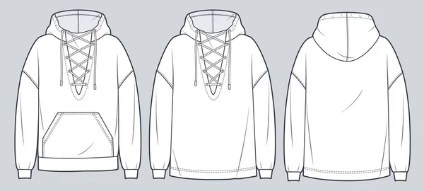 Unisex Lace Hoodie Technische Modeillustration Übergröße Sweatshirt Mode Flache Technische — Stockvektor