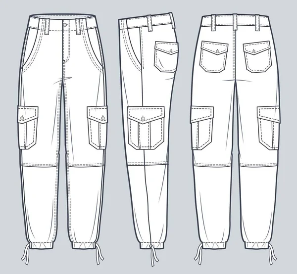 Kargo Pantolonu Teknik Moda Llüstrasyonu Kot Pantolonlar Moda Düz Çizim — Stok Vektör