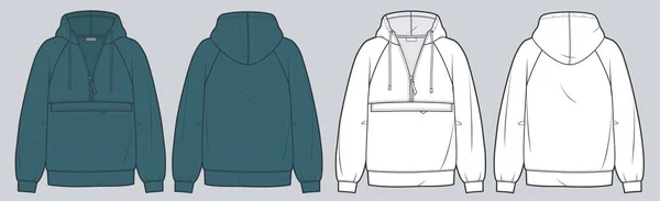 Unisex Hoodie Technical Fashion Illustration Oversize Sweatshirt Fashion Flat Technical — Stock Vector