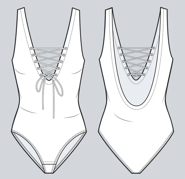 Lace Swimsuit Ilustração Moda Técnica One Piece Swimsuit Moda Plana — Vetor de Stock