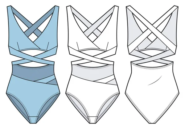 One Piece Swimsuit Ilustração Moda Técnica Design Azul Swimsuit Moda — Vetor de Stock
