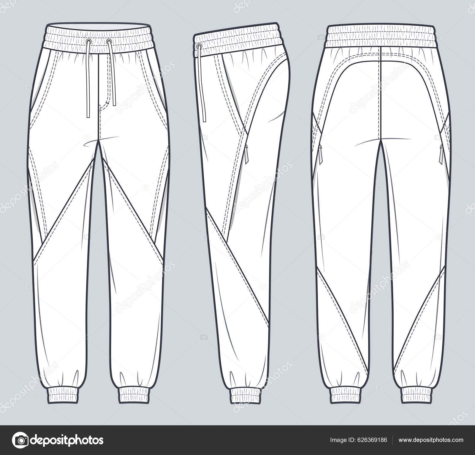 Tailored Tapered Jogger Bottom Pants Design Flat Sketch Vector  Illustration, Track Pants Concept With Front And Back View, Trouser For  Running, Jogging, Fitness, And Active Wear Pants Design. Royalty Free SVG,  Cliparts,