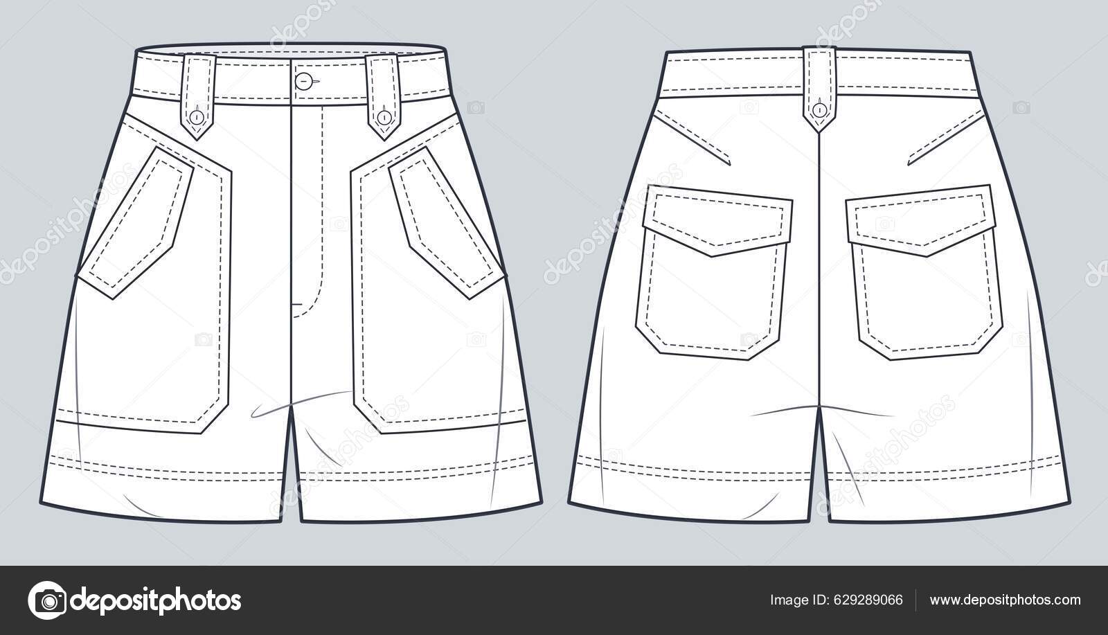 Girls Short Fashion Flat Sketch Template Stock Vector (Royalty Free)  1945181209 | Shutterstock