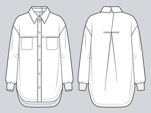 Klasik Gömlek Teknik Moda Llüstrasyonu Gömlek Düz Teknik Çizim Şablonu — Stok Vektör