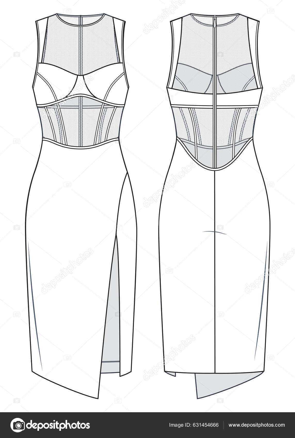 Women s Midi Dress Technical Fashion Illustration Mesh Dress Technical Drawing Stock Vector by Lubava.gl gmail 631454666