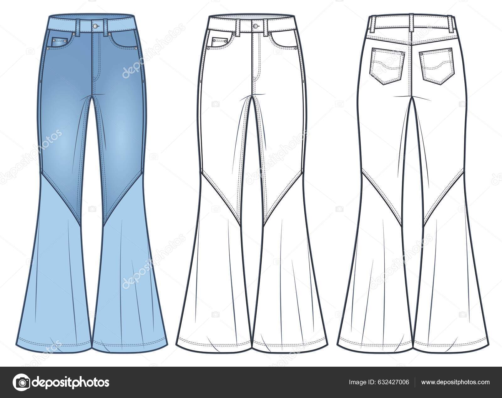 Pantalones Vaqueros Acampanados Ilustración Técnica Moda Diseño
