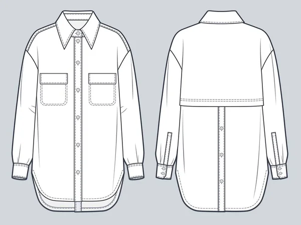 Camicia Con Tasche Tecniche Moda Illustrazione Modello Disegno Tecnico Piatto — Vettoriale Stock