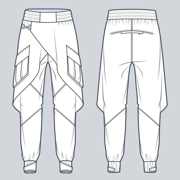 Wrap Jogger Pants Technical Fashion Illustration Denim Pants Fashion Flat — Stok Vektör