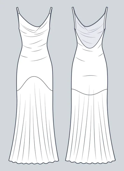 Halter Dress Technical Fashion Illustration Strap Maxi Dress Fashion Flat — 图库矢量图片