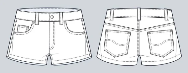 Denim short with pockets technical sketch. Kids jeans shorts design  template. 10243659 Vector Art at Vecteezy