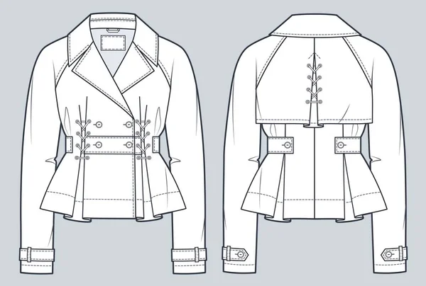 Raglan Рукав Куртка Техническая Мода Иллюстрация Обрезанный Плащ Пальто Моды — стоковый вектор