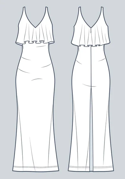Maxi Dress Technical Fashion Illustration Evening Dress Fashion Flat Technical — 图库矢量图片