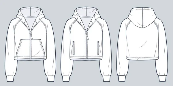 Zip Raglan Sleeve Hoodie Technical Fashion Illustration Hooded Sweatshirt Fashion — Stock Vector