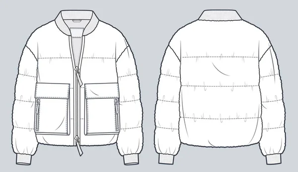 Faux Fur Jacket Tekniskt Mode Illustration Outerwear Mode Platt Teknisk — Stock vektor
