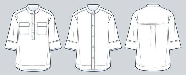 Conjunto Collar Banda Camisas Moda Técnica Ilustración Camisa Manga Corta — Archivo Imágenes Vectoriales