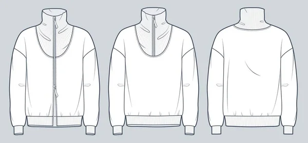 Conjunto Sweatshirt Ilustração Moda Técnica Decote Rolo Moletom Moda Plana — Vetor de Stock