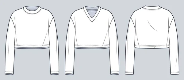 Chemise Manches Longues Recadrée Illustration Mode Technique Sweat Shirt Unisexe — Image vectorielle