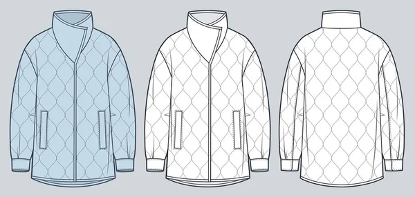 Puffer Brasão Moda Técnica Ilustração Acolchoado Acolchoado Jacket Moda Plana — Vetor de Stock
