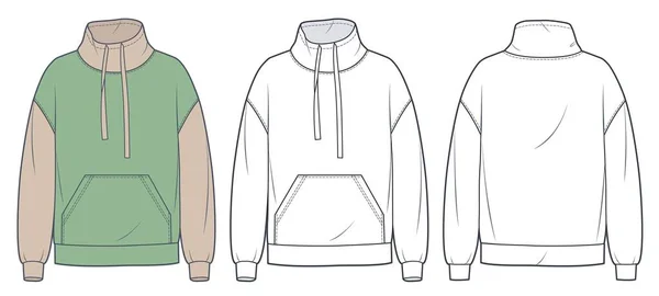 Set Med Sweatshirt Teknisk Mode Illustration Modedesign Roll Neck Sweatshirt — Stock vektor