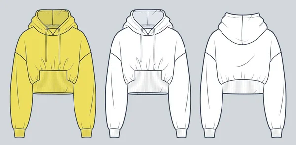 Καλλιεργημένη Τεχνική Απεικόνιση Μόδας Hoodie Hoodie Sweatshirt Μόδας Επίπεδη Τεχνική — Διανυσματικό Αρχείο