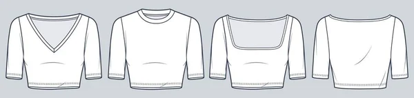 Crop Shirt Teknik Moda Illüstrasyonları Kısa Kollu Üst Moda Düz — Stok Vektör