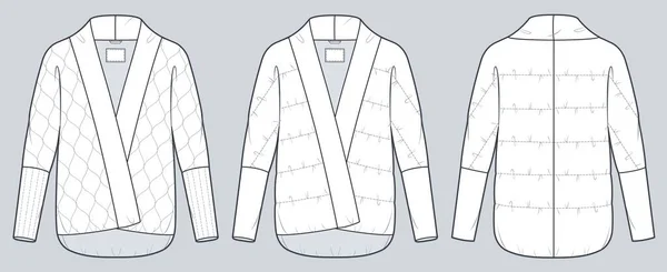 Padred Jacket 기술적 일러스트레이션 Batwing Sleeve Coat Outerwear Technical Drawing — 스톡 벡터